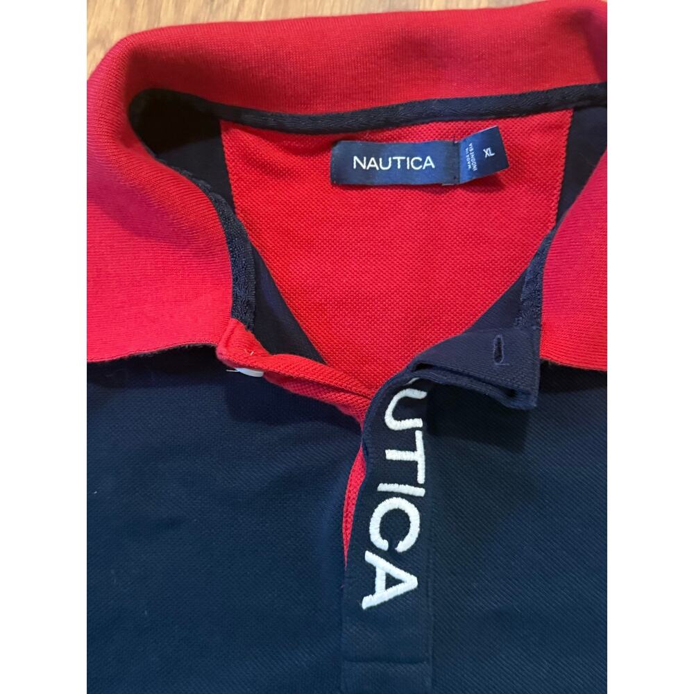 Nautica Navy Blue & Red Colorblock Polo Shirt Size XL - Picture 3 of 4